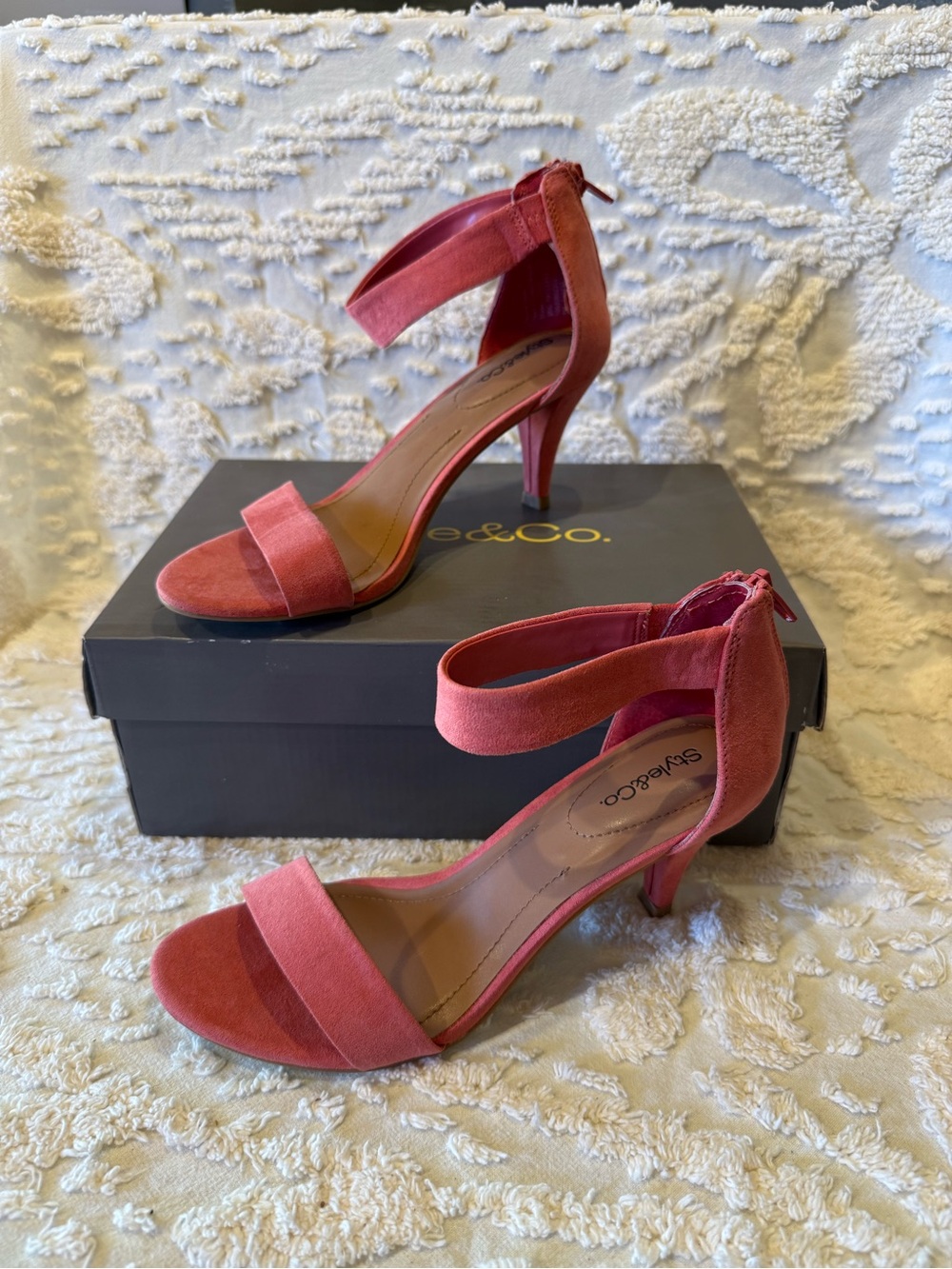 Style & Co. Coral Pink Suede Ankle-Strap Heels# 652